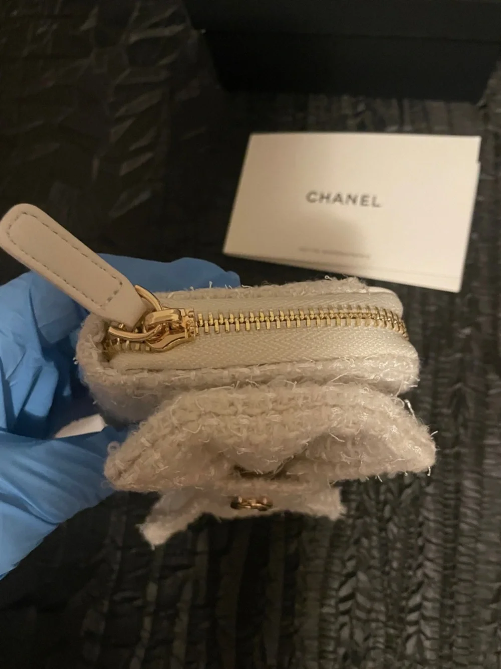GWP Cream Tweed Mini Bow Crossbody with Gold Chain - Picture 15 of 17